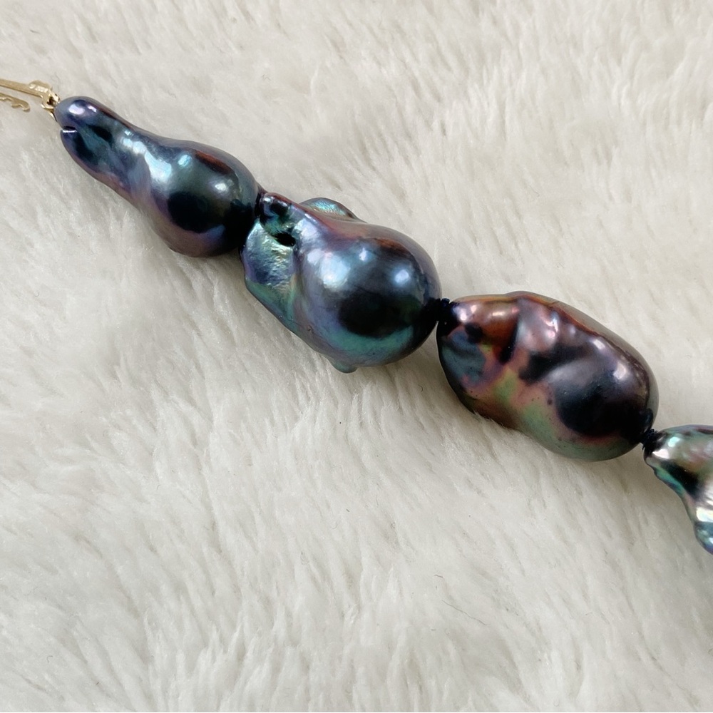 14K Gold Clasp Peacock Baroque Freshwater Pearl Necklace 18” 85g Statement - Picture 10 of 16